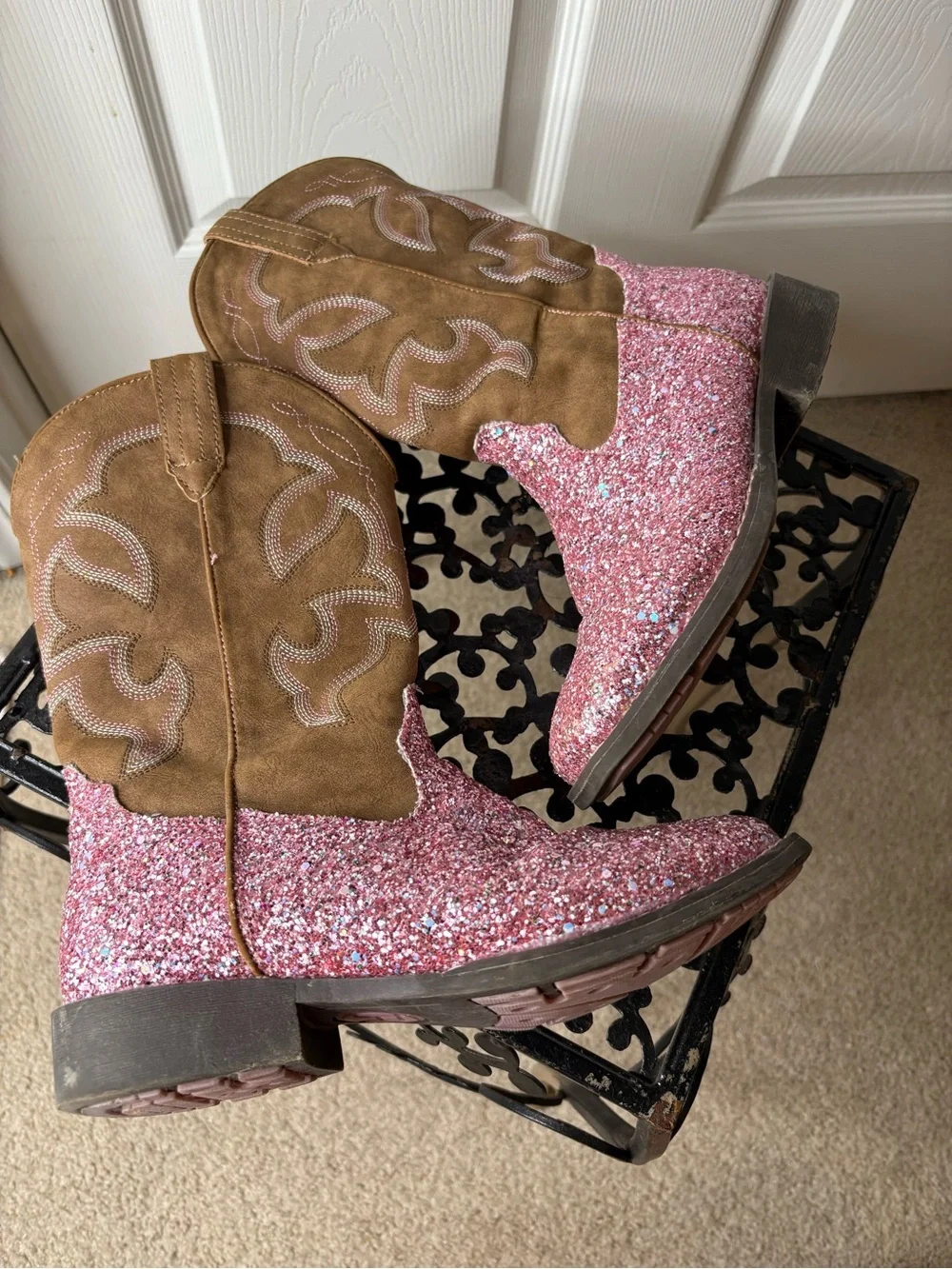 Roper Pink Glitter Gypsy Western Square Toe Cowboy Boots Little Kids Size 3